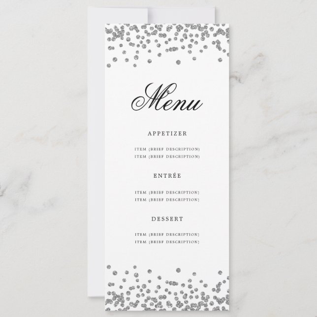Elegant 80th Birthday Party Menu Silver Confetti  Invitation (Back)