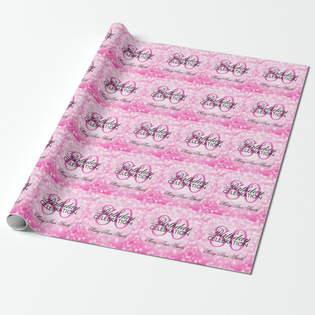 Elegant 80th Birthday Party Pink Glitter Lights Wrapping Paper (Unrolled)