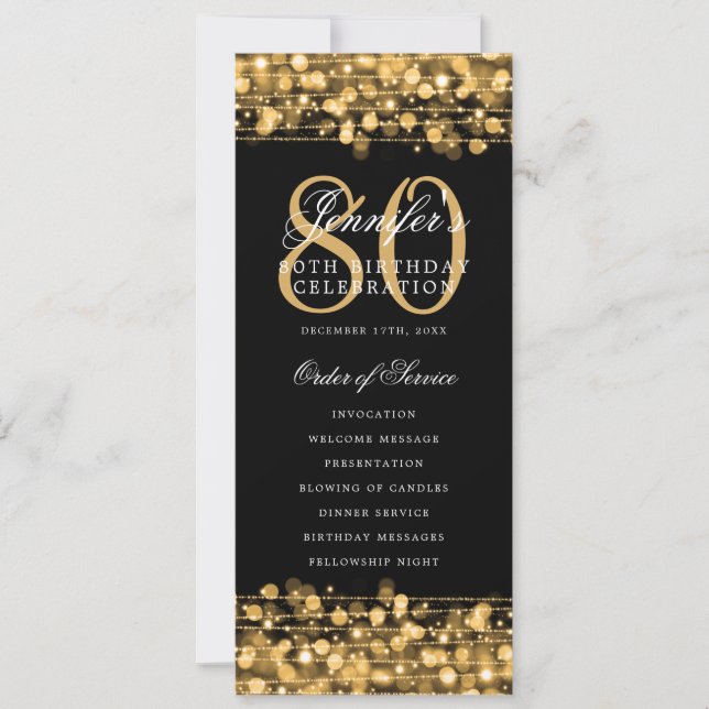 Elegant 80th Birthday Party Program Gold  (Front)