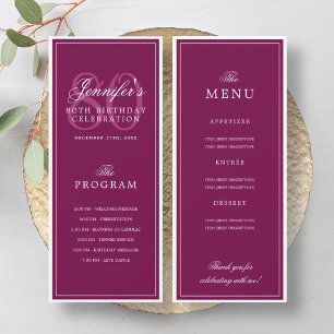 Elegant 80th Birthday Party Program + Menu Magenta