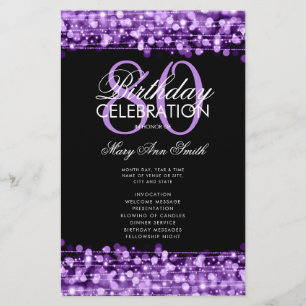 Elegant 80th Birthday Party Program Purple Menu