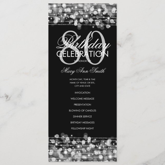 Elegant 80th Birthday Party Program Silver Menu (Front)