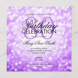 Elegant 80th Birthday Party Purple Glitter Lights Invitation