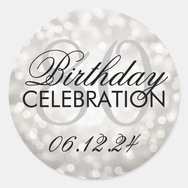 Elegant 80th Birthday Party Silver Glitter Lights Classic Round Sticker (Front)