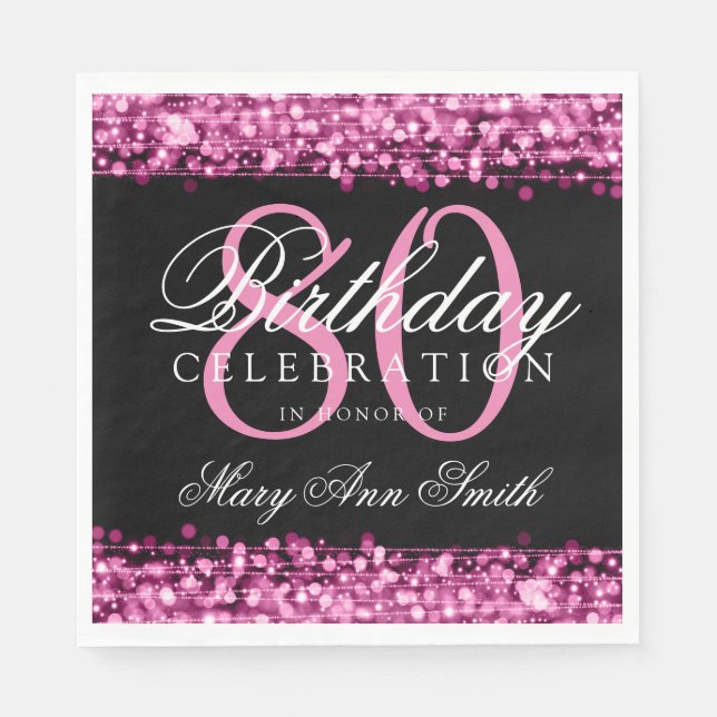 Elegant 80th Birthday Party Sparkles Pink Napkin (Front)