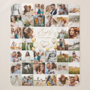 Elegant 80th Birthday Photo Collage balloon Sherpa Blanket