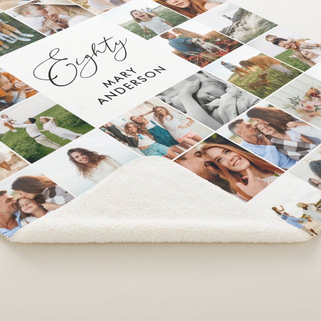 Elegant 80th Birthday Photo Collage script Sherpa Blanket (3/4)