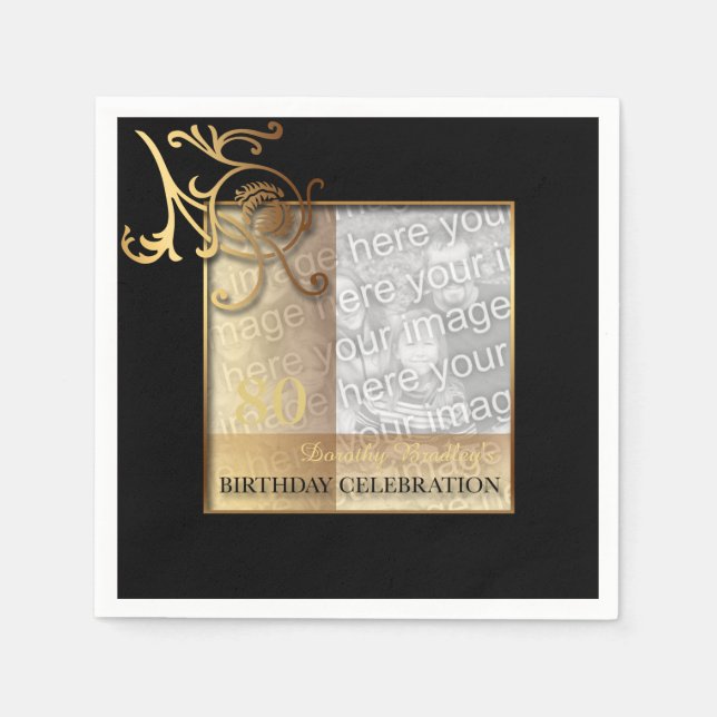 Elegant 80th Birthday Photo Paper Napkins (Front)