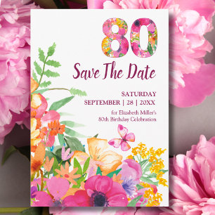 Elegant 80th Birthday Pink Butterfly Flowers Save The Date