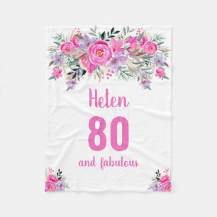Elegant 80th birthday pink floral  fleece blanket