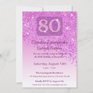Elegant 80th Birthday Pink Glitter Invitation