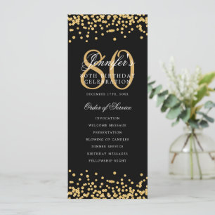 Elegant 80th Birthday Program Gold Black Confetti