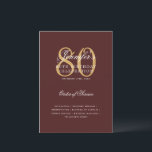 Elegant 80th Birthday Program Gold Burgundy Menu<br><div class="desc">Elegant "Birthday Party Program   Menu" design with a sophisticated typography script in Gold & Burgundy w/ custom text.</div>