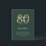Elegant 80th Birthday Program Gold Green Menu<br><div class="desc">Elegant "Birthday Party Program   Menu" design with a sophisticated typography script in Gold & Green w/ custom text.</div>