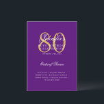 Elegant 80th Birthday Program Gold Purple Menu<br><div class="desc">Elegant "Birthday Party Program   Menu" design with a sophisticated typography script in Gold & Purple w/ custom text.</div>