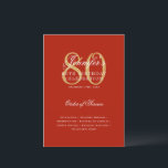 Elegant 80th Birthday Program Gold Red Menu<br><div class="desc">Elegant "Birthday Party Program   Menu" design with a sophisticated typography script in Gold & Red w/ custom text.</div>