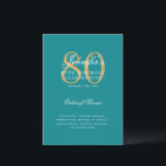 Elegant 80th Birthday Program Gold Turquoise Menu<br><div class="desc">Elegant "Birthday Party Program   Menu" design with a sophisticated typography script in Gold & Turquoise w/ custom text.</div>