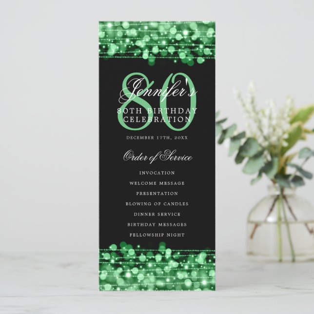 Elegant 80th Birthday Program Green Thank You (Standing Front)