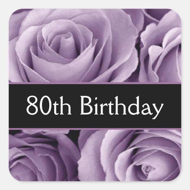 Elegant 80th Birthday Purple Roses Square Sticker (Front)