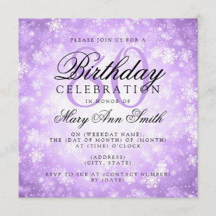 Elegant 80th Birthday Purple Winter Wonderland Invitation