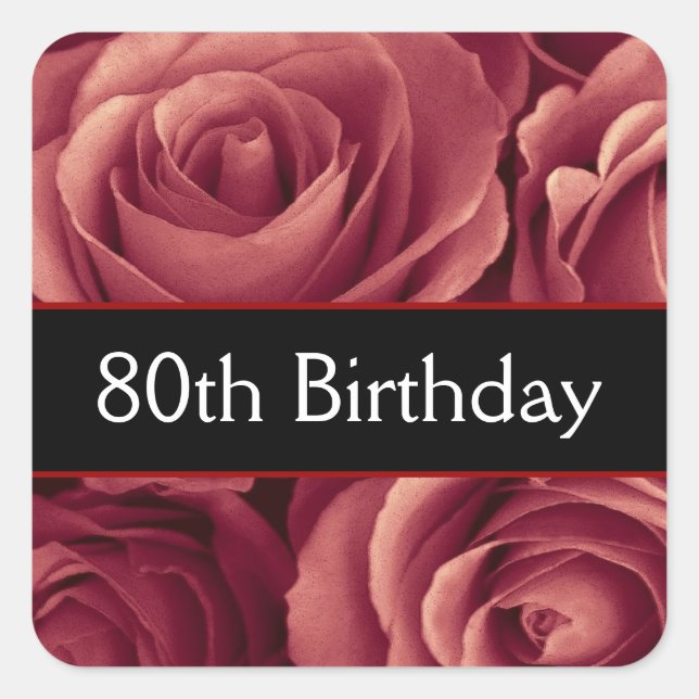 Elegant 80th Birthday Red Roses Square Sticker (Front)
