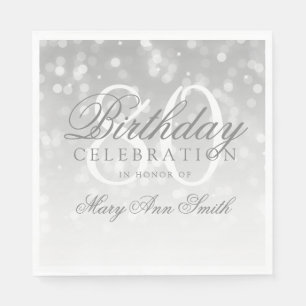 Elegant 80th Birthday Silver Bokeh Sparkle Lights Napkin