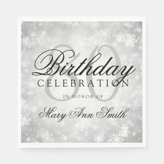 Elegant 80th Birthday Silver Winter Wonderland Napkin (Front)