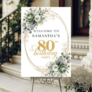 Elegant 80th Dusty Green Eucalyptus Welcome Sign