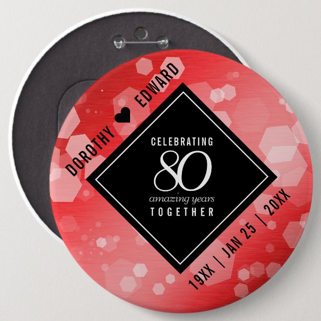 Elegant 80th Ruby Wedding Anniversary Celebration 6 Inch Round Button (Front & Back)