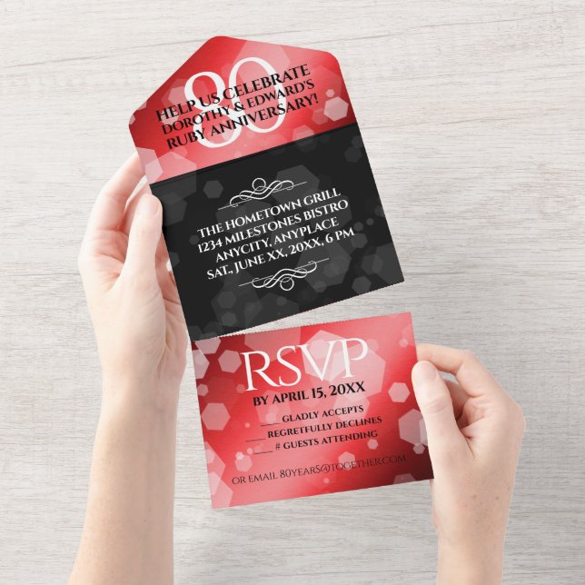 Elegant 80th Ruby Wedding Anniversary Celebration All In One Invitation (Tearaway)
