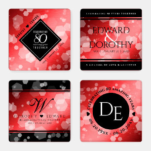 Elegant 80th Ruby Wedding Anniversary Celebration Coaster Set