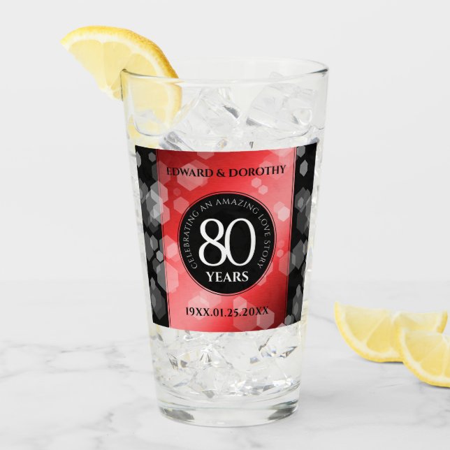 Elegant 80th Ruby Wedding Anniversary Celebration Glass (Front Ice)