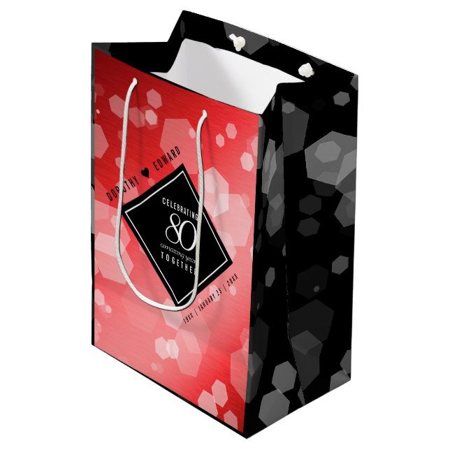 Elegant 80th Ruby Wedding Anniversary Celebration Medium Gift Bag (Front Angled)