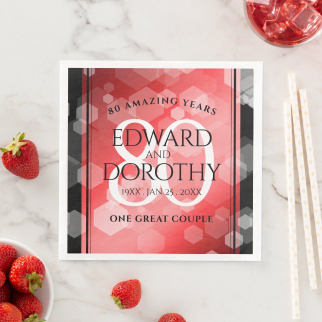 Elegant 80th Ruby Wedding Anniversary Celebration Napkin (Insitu)