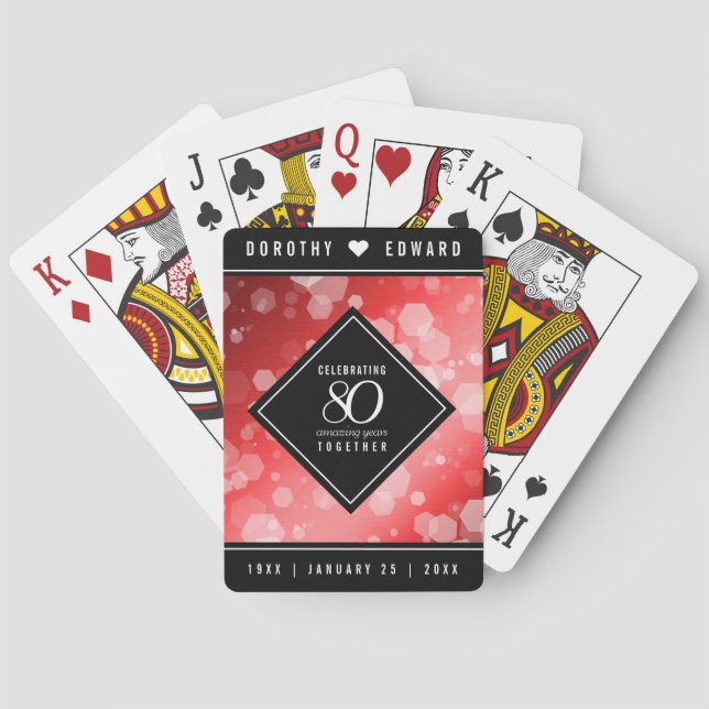 Elegant 80th Ruby Wedding Anniversary Celebration Playing Cards (Back)