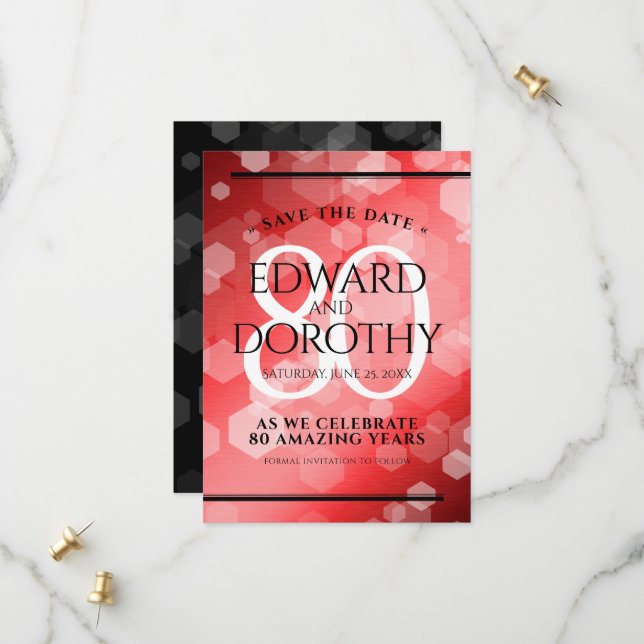 Elegant 80th Ruby Wedding Anniversary Celebration Save The Date (Front/Back In Situ)