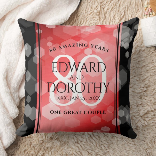 Elegant 80th Ruby Wedding Anniversary Celebration Throw Pillow (Blanket)