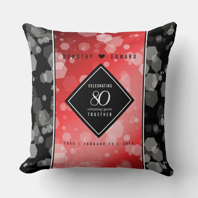 Elegant 80th Ruby Wedding Anniversary Celebration Throw Pillow (Front)