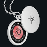 Elegant 80th Ruby Wedding Anniversary Locket Necklace<br><div class="desc">Commemorate the 80th ruby wedding anniversary with this elegant locket! Elegant black serif and sans serif lettering with hexagonal confetti on a ruby red background add a memorable touch for this special occasion and extraordinary milestone. Customize with the couple's names and years of marriage. Design © W.H. Sim, All Rights...</div>