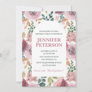 Elegant 81st birthday invitations Floral Boho Pink