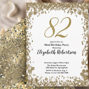 Elegant 82nd Birthday Invitation For Her in Gold