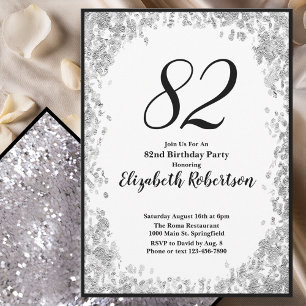 Elegant 82nd Birthday Invitation For Her in Silver