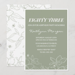 Elegant 83rd birthday invitations Floral Green