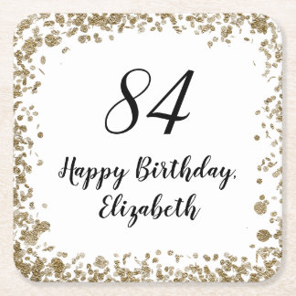 Elegant 84th Birthday Coasters With Gold Sequins