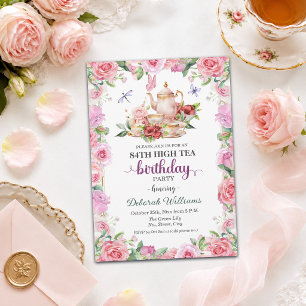 Elegant 84th Birthday High Tea Party  Invitation