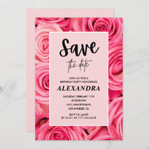 Elegant 84th birthday Pink Rose Save the date Invitation