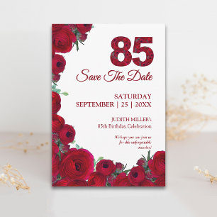 Elegant 85th Birthday Bold Red Flowers Save The Date