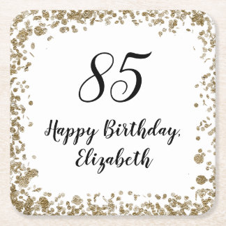 Elegant 85th Birthday Coasters With Gold Sequins