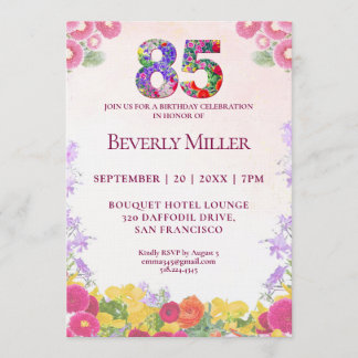 Elegant 85th Birthday Floral Party Invitation