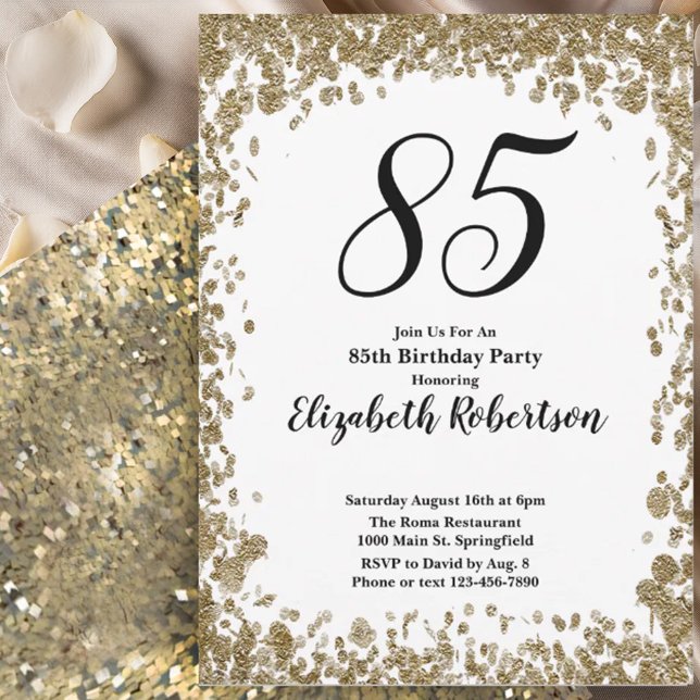 Elegant 85th Birthday Invitation For Her in Gold (Creator Uploaded)